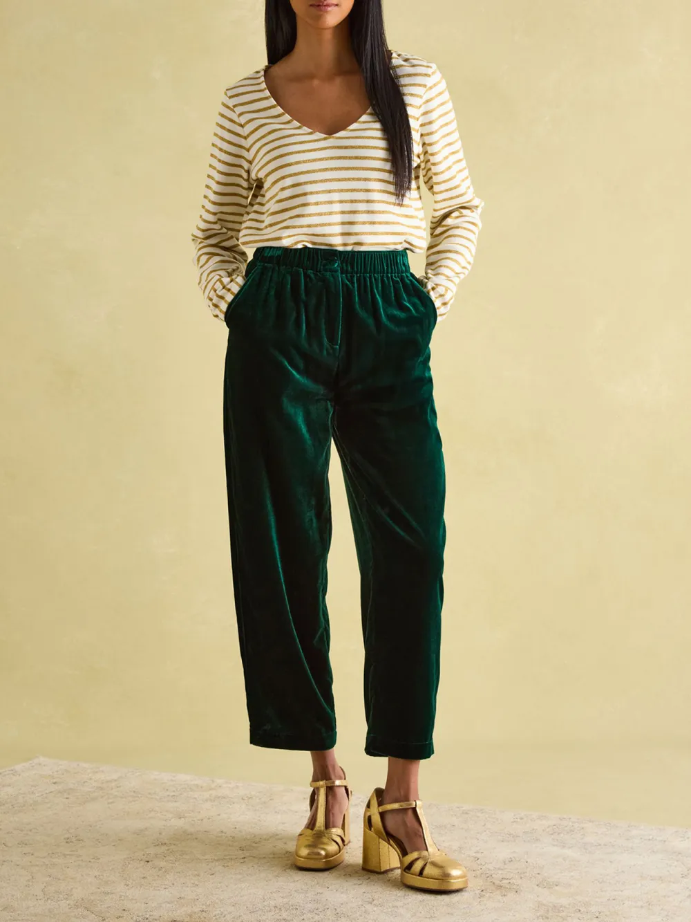 Green Velvet Straight Leg Trousers