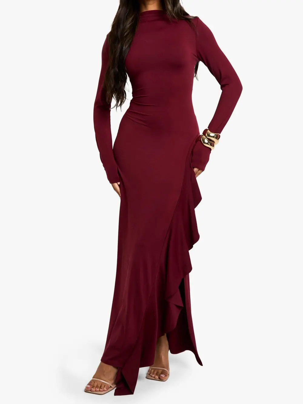 ASYMMETRIC LONG SLEEVE MAXI DRESS