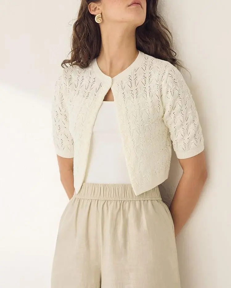 Short-Sleeve Crochet Cardigan