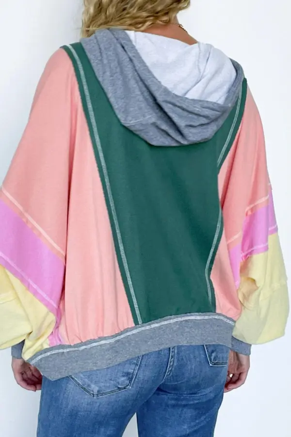 Raw Edge Color Block Hoodie