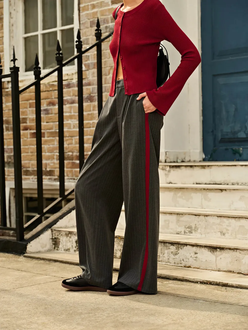 Side Contrast Pinstripe Pants With Pockets