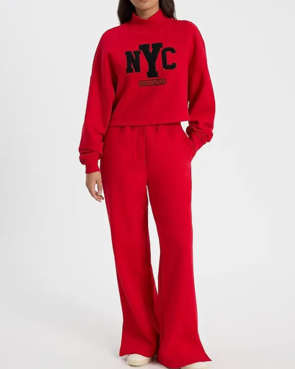 Nyc Graphic Mock Neck Cropped Sweatshirt