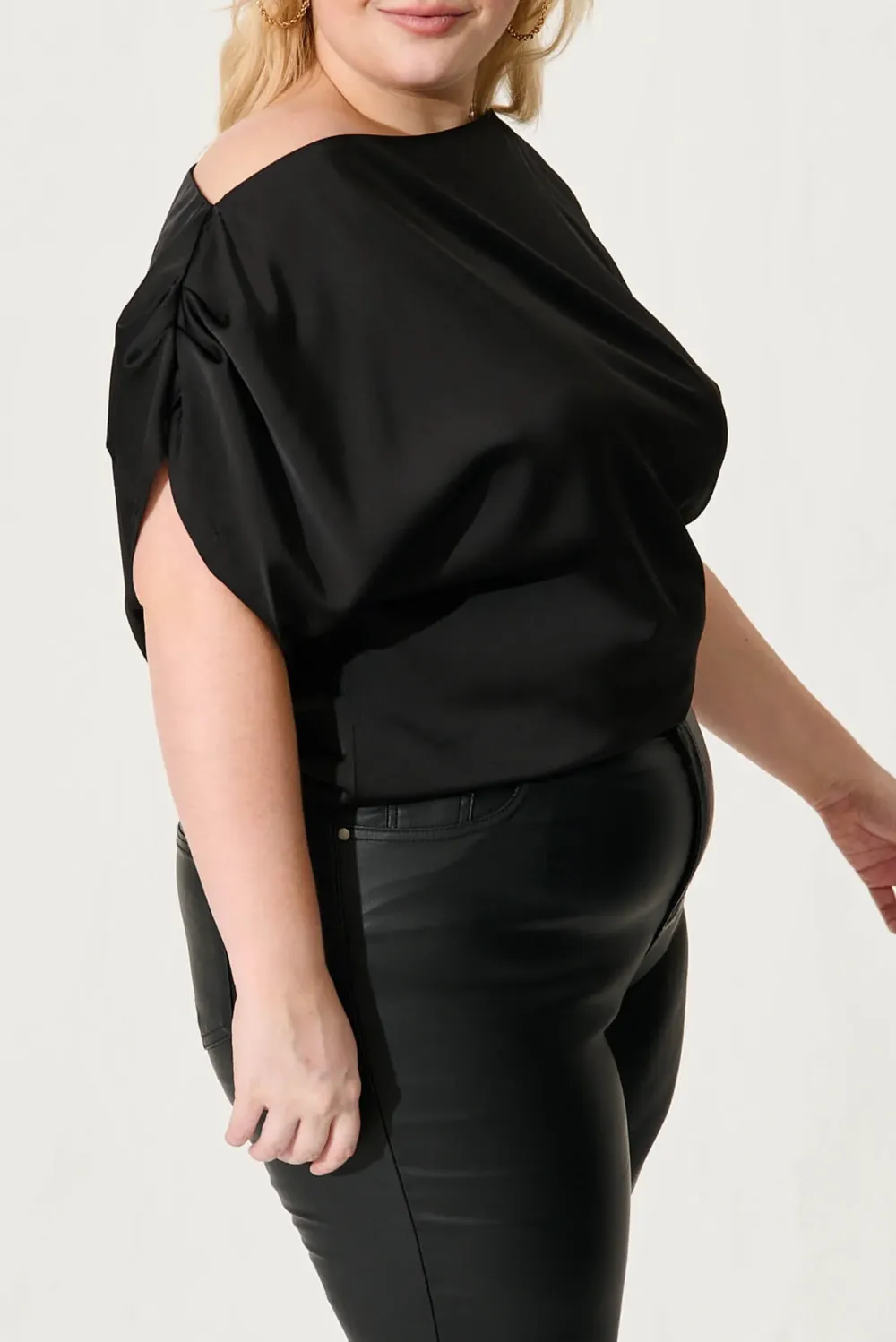 Black Asymmetric Sleeveless Silk Top