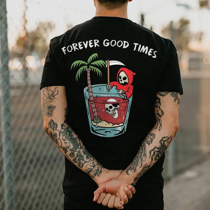 Forever Good Times Skull Printed Men's T-shirt