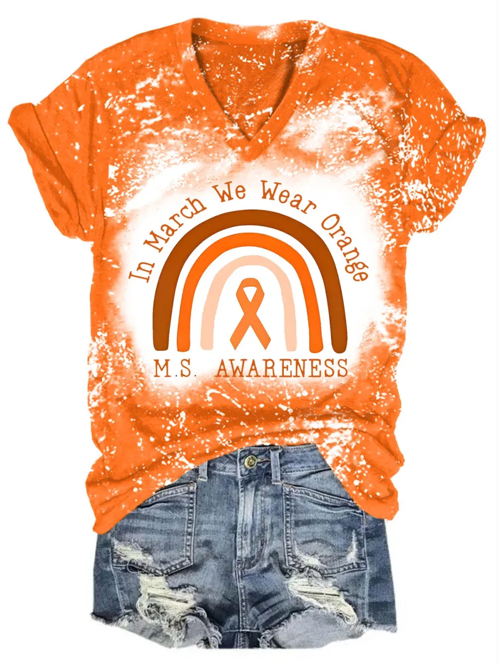 Sclerosis  Awareness Bleached Print V-Neck Tee