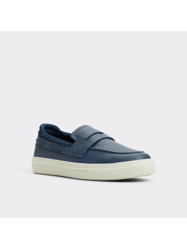 Blue Simple Pebble-Grain Leather Shoes