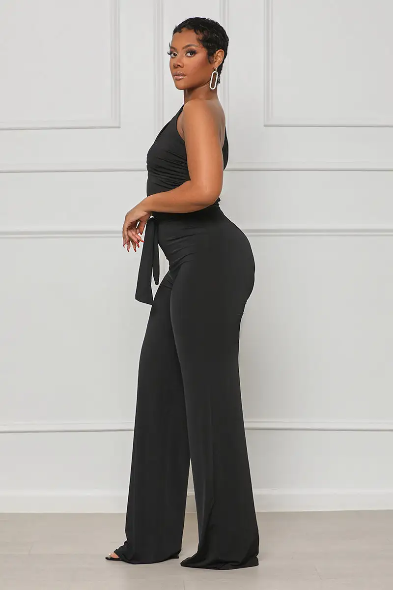 The Moment One Shoulder Jumpsuit (Black)-FINAL SALE