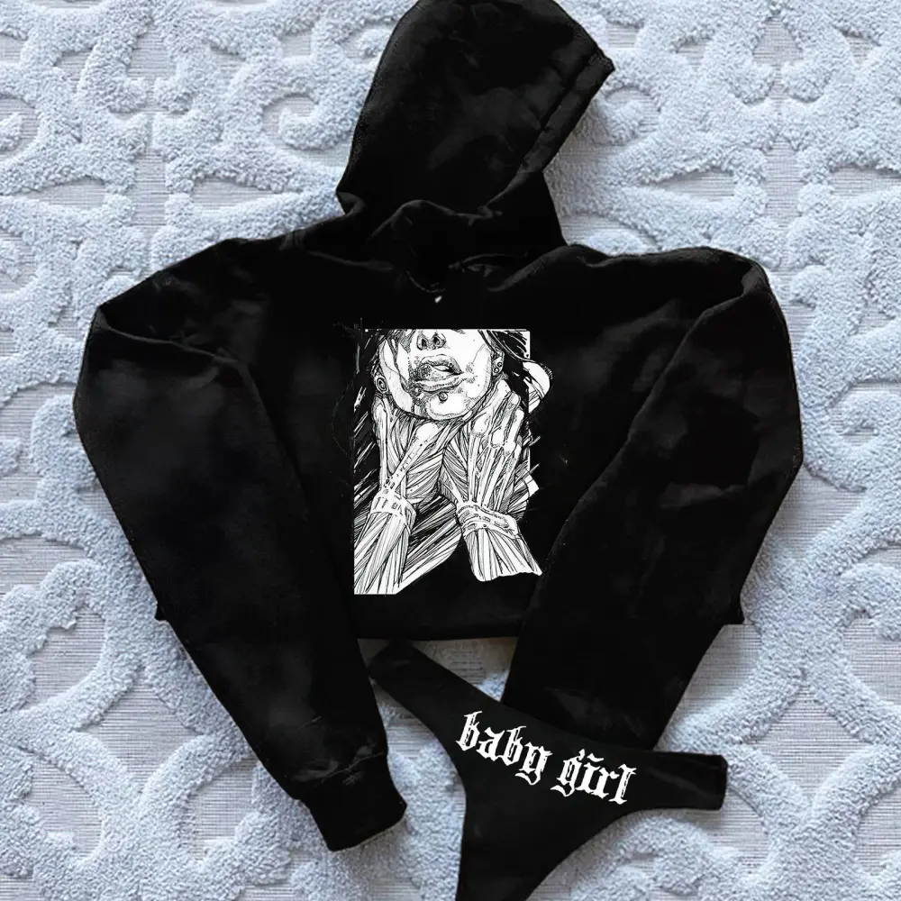 Baby Girl Printed Women's Cropped Hoodie & Thong Sets