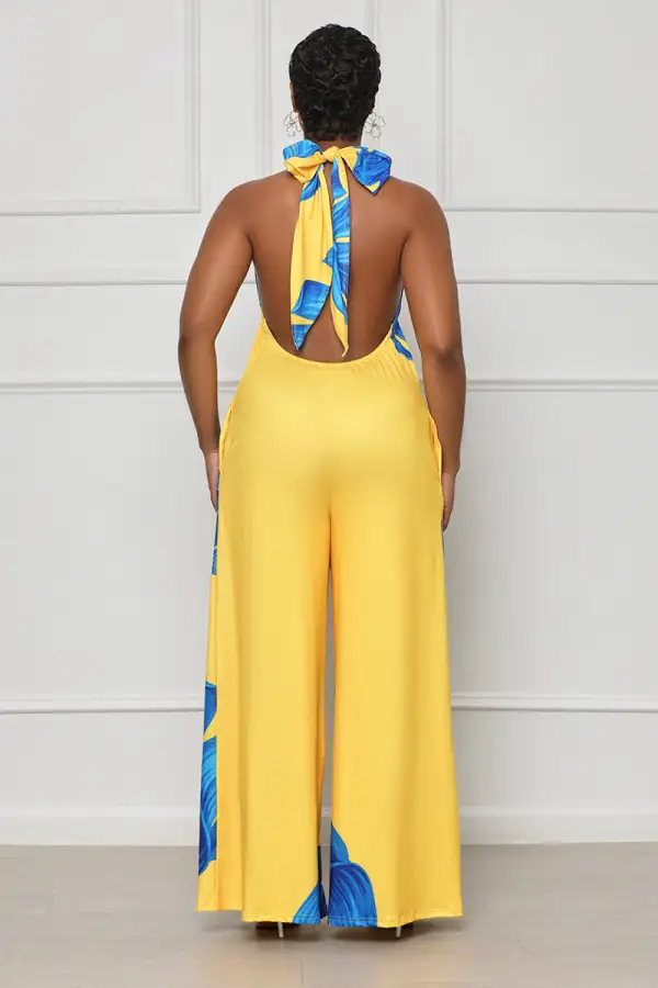 Cabana Palm Print Jumpsuit (Yellow Multi)- FINAL SALE