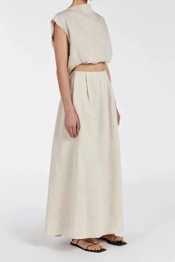 AMY NATURAL LINEN MIDI SKIRT