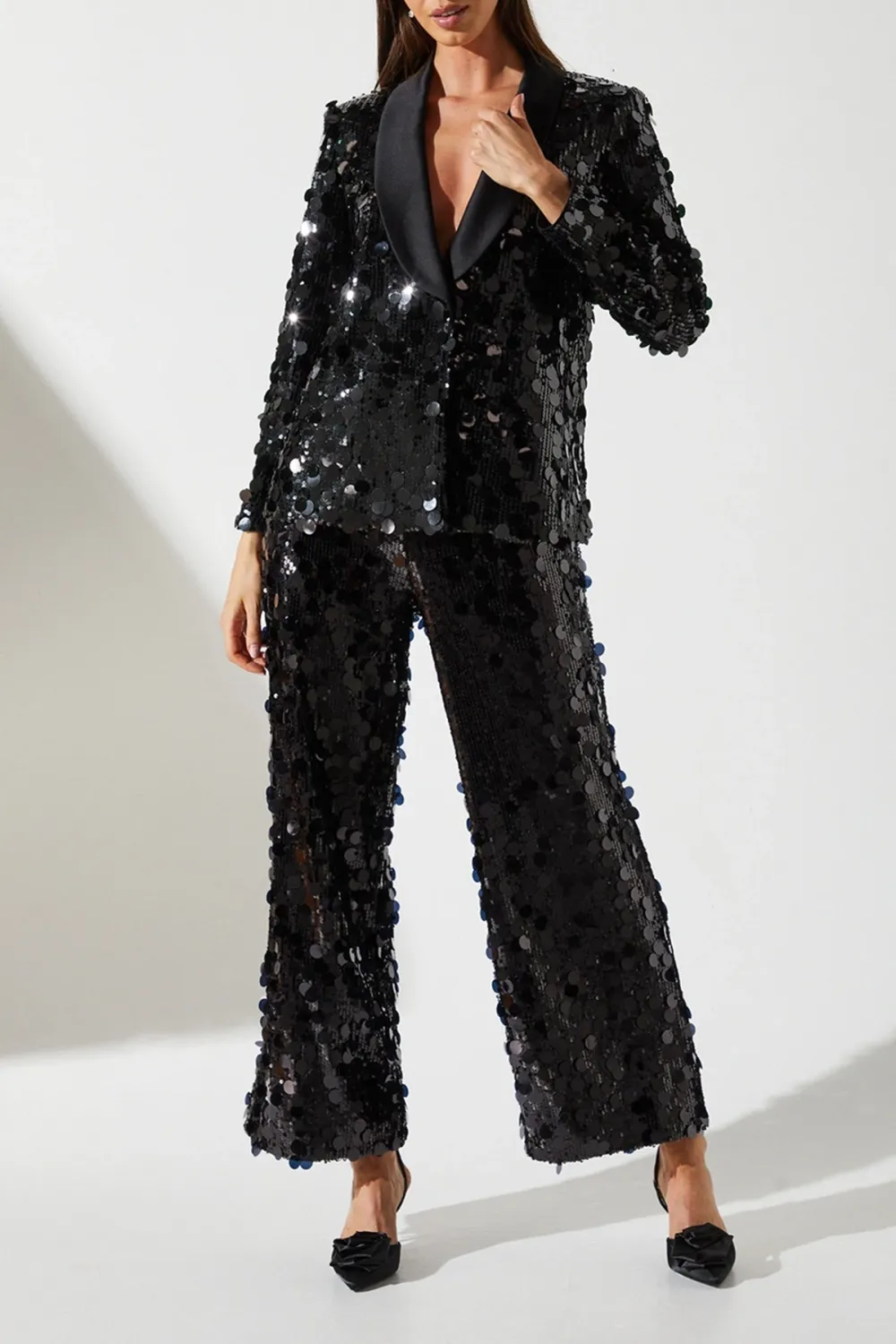 Petite Disc Sequin Satin Trim Blazer