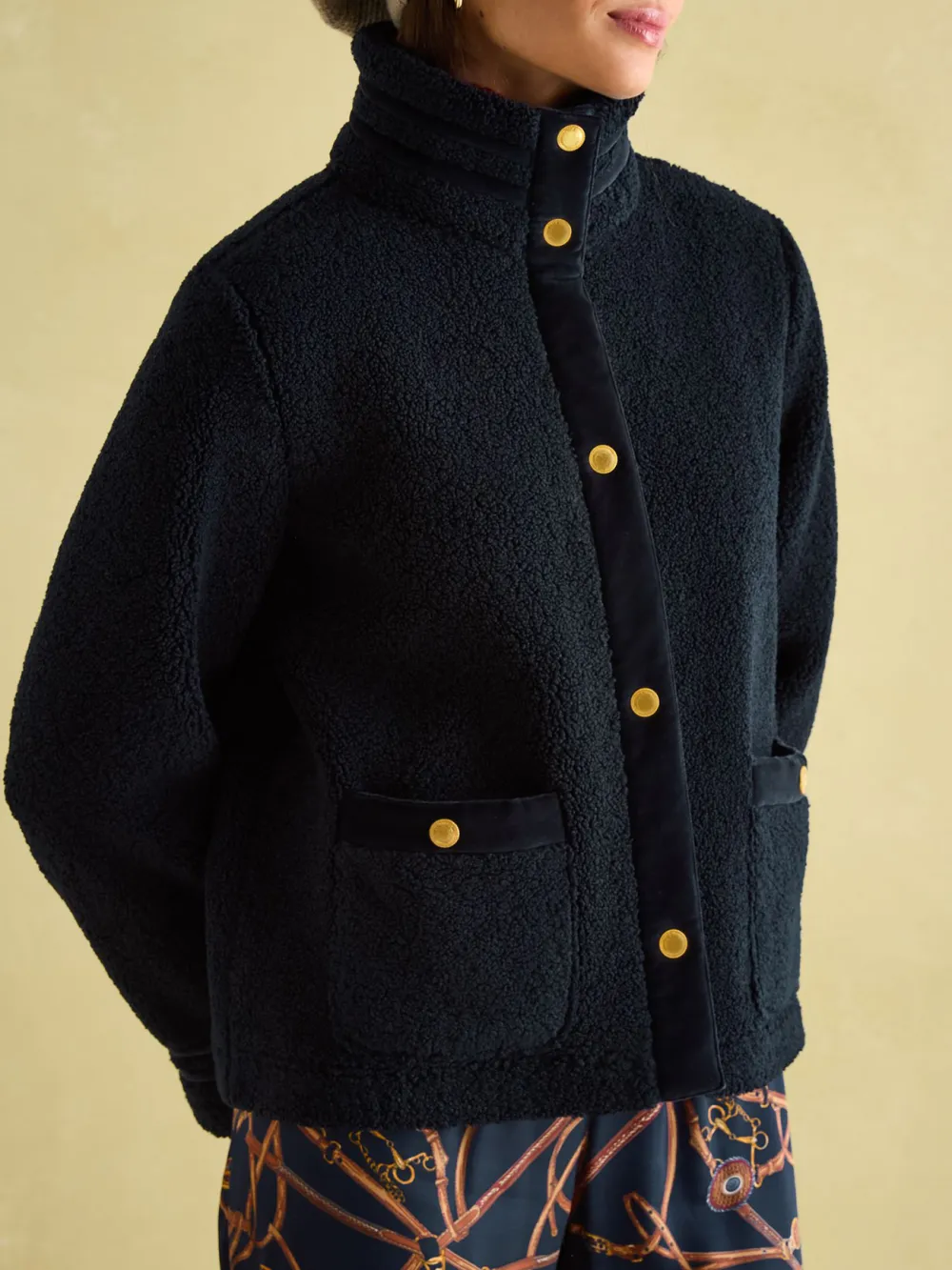 Fleur Navy Fleece Jacket