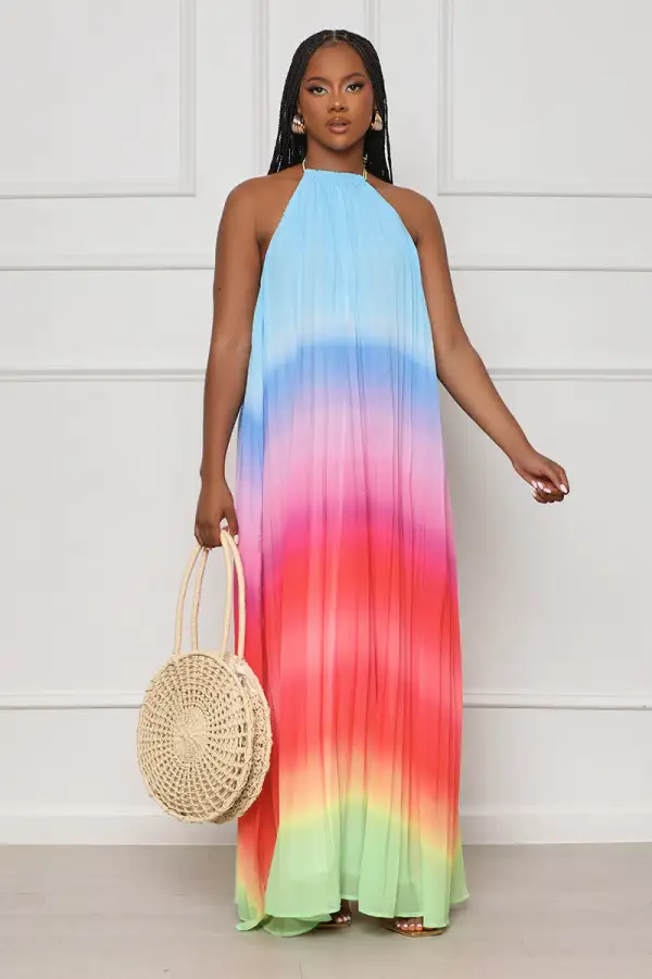 Dancing Desire Pleated Ombre Maxi Dress (Red Multi)- FINAL SALE