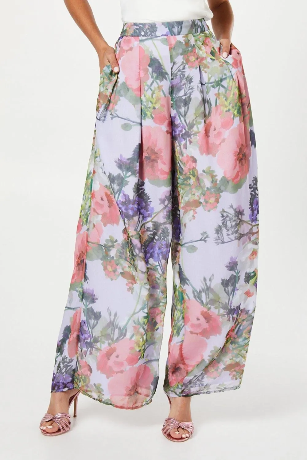 Printed Chiffon Wide Leg Trousers