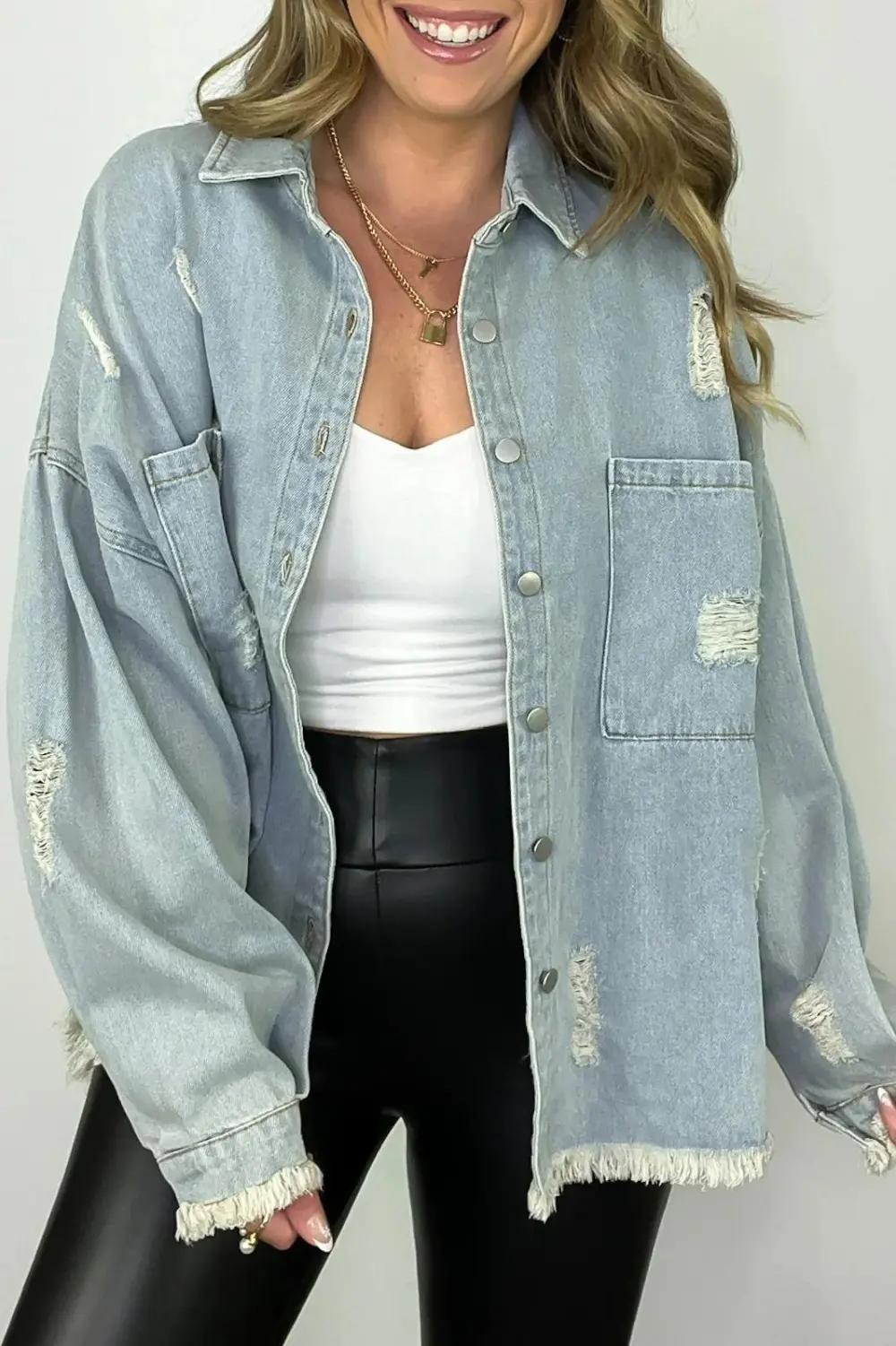 Oversized Distressed Denim Jacket