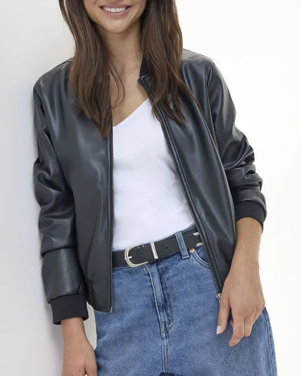 Faux Leather Bomber Jacket