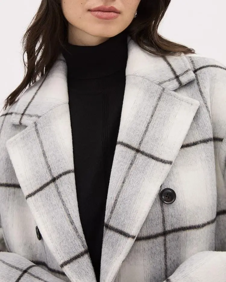 Plaid Oversized Double-Breasted Wool Coat