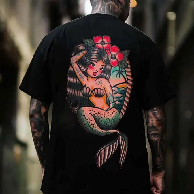Mermaid Round Neck Printed Men's T-shirt