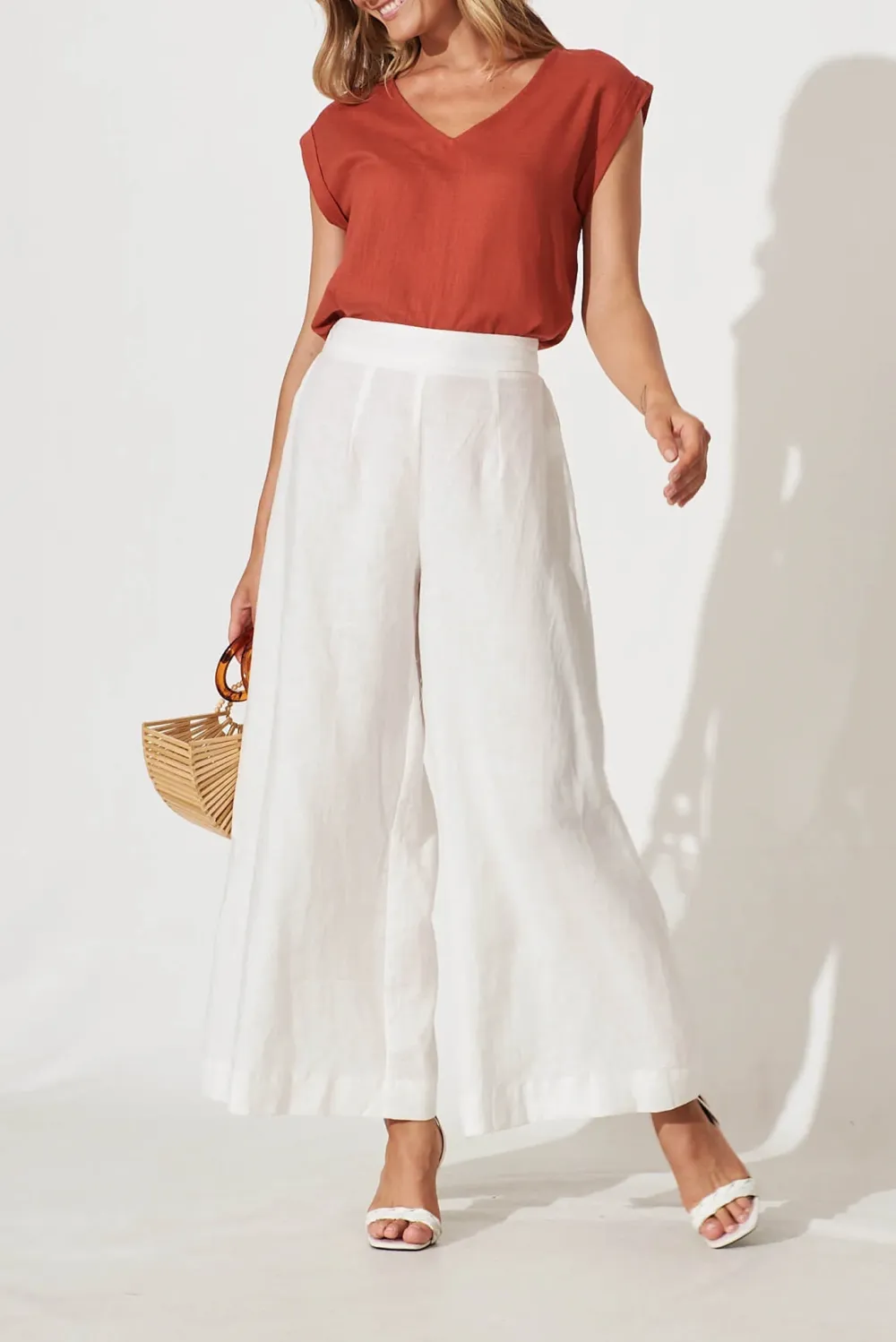 Rust Colored V Neck Short Sleeve Top