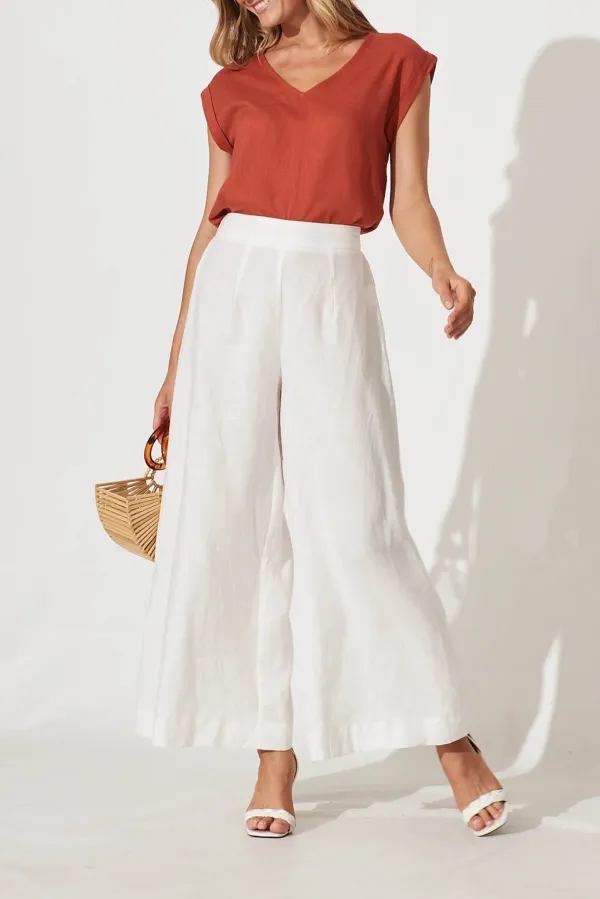 Rust Colored V Neck Short Sleeve Top