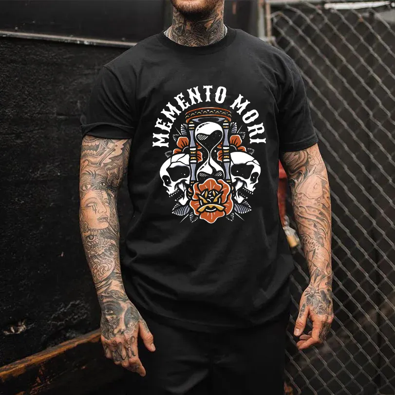 Memento Mori Skull Hourglass Printed Men's T-shirt