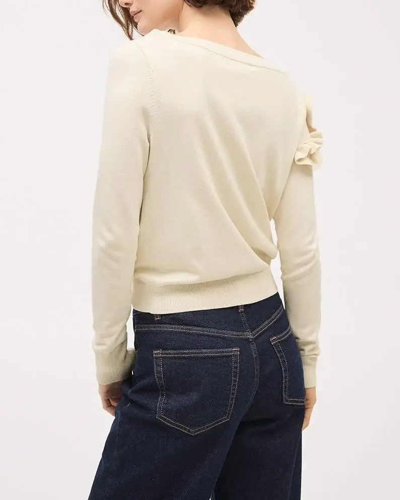 Long-Sleeve Boat-Neck Pullover with Frills