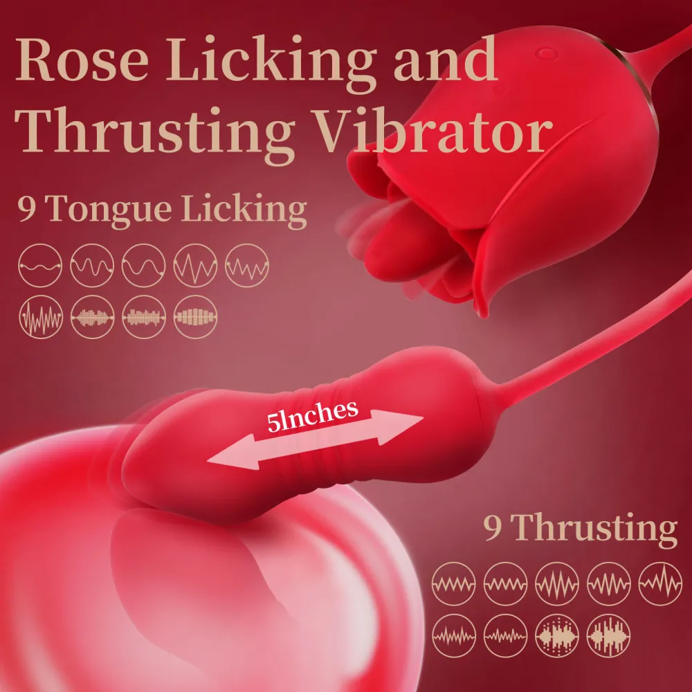 LickMaster 2.0 Tongue Licking Thrusting Vibrating Rose Extender