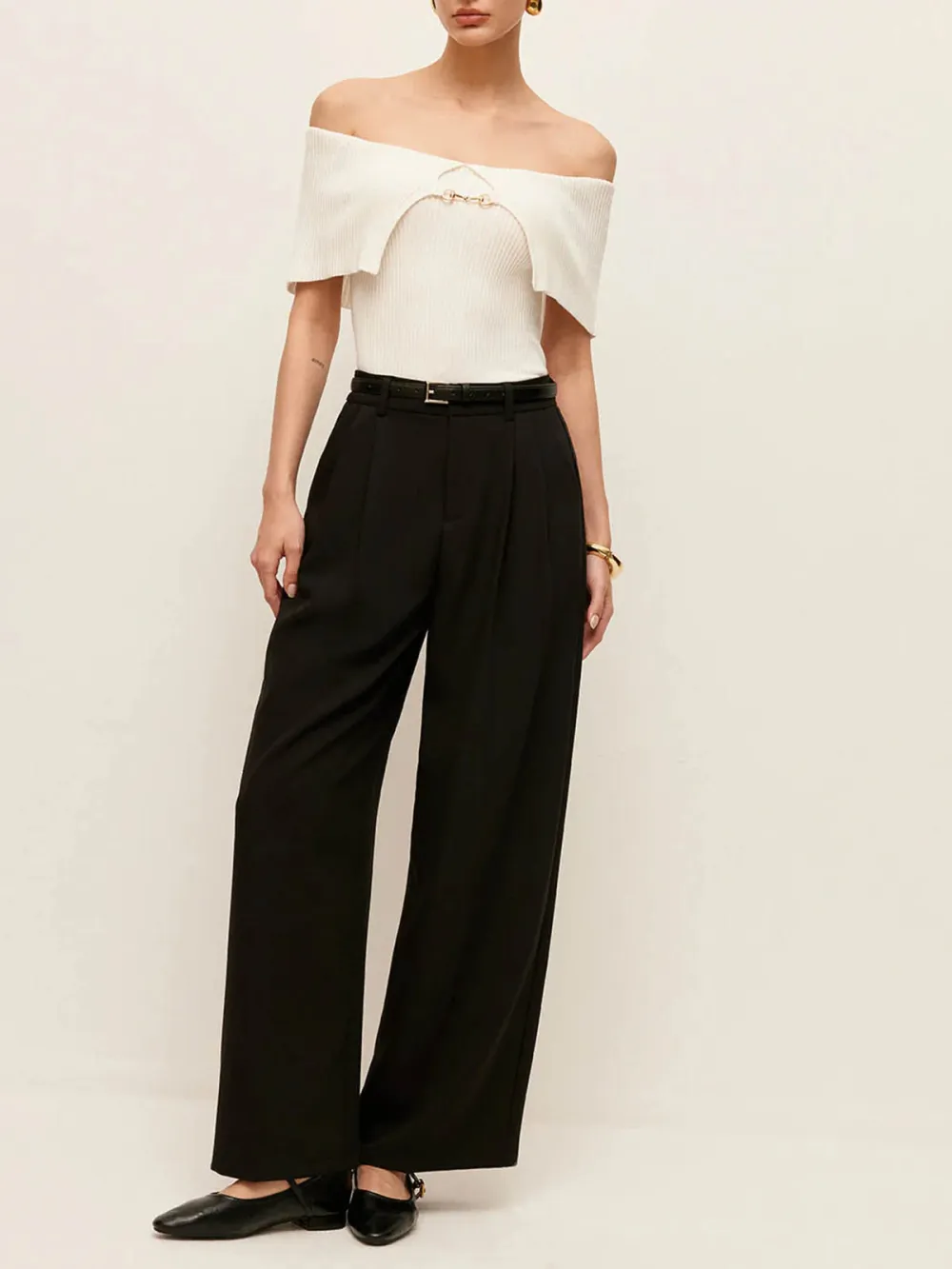 Plain Straight Pants With Belted