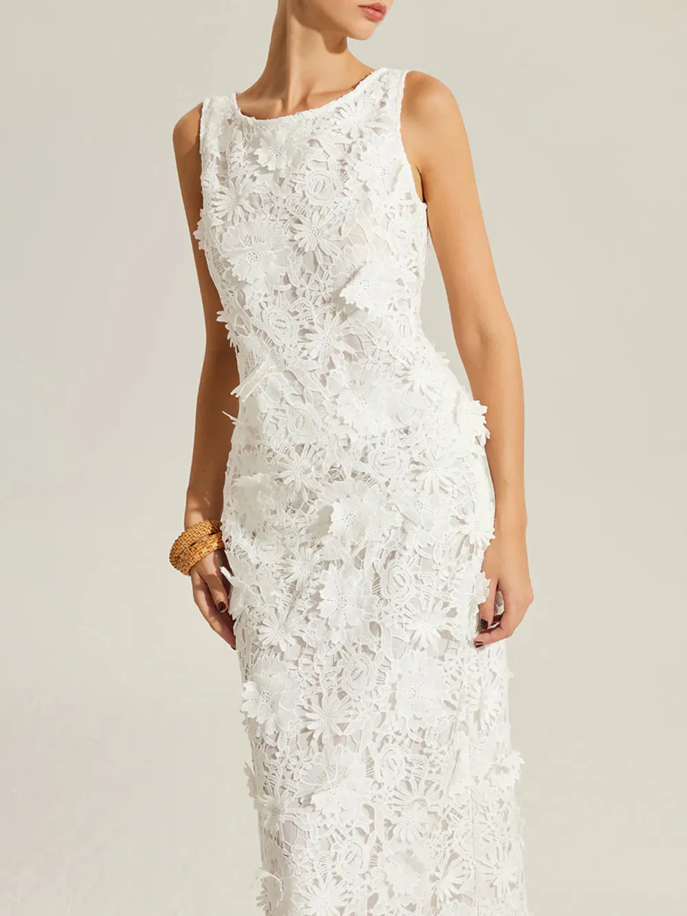 Lace Embroidered Crew Neck Dress