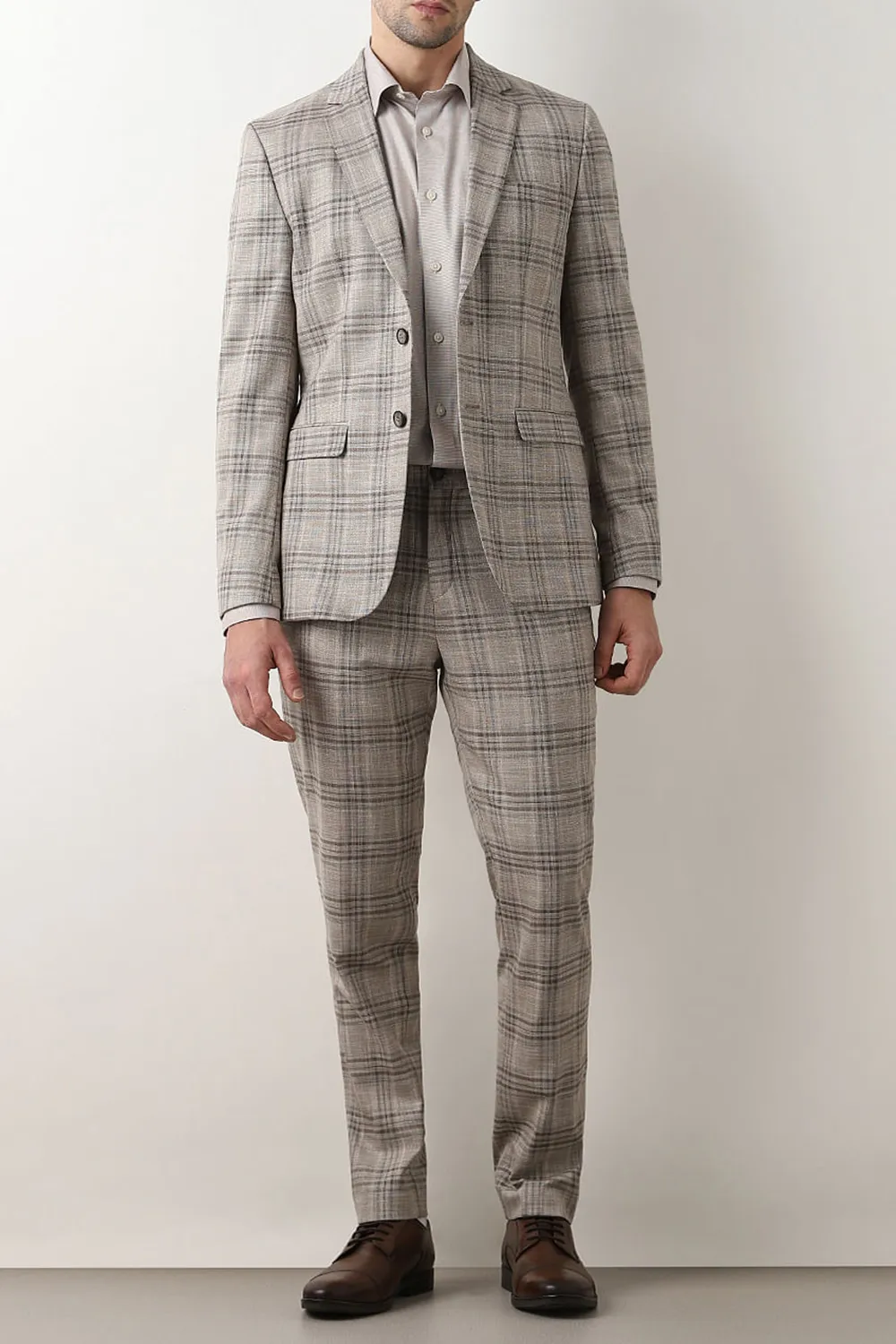 Light Brown Check Suit-Set Blazer