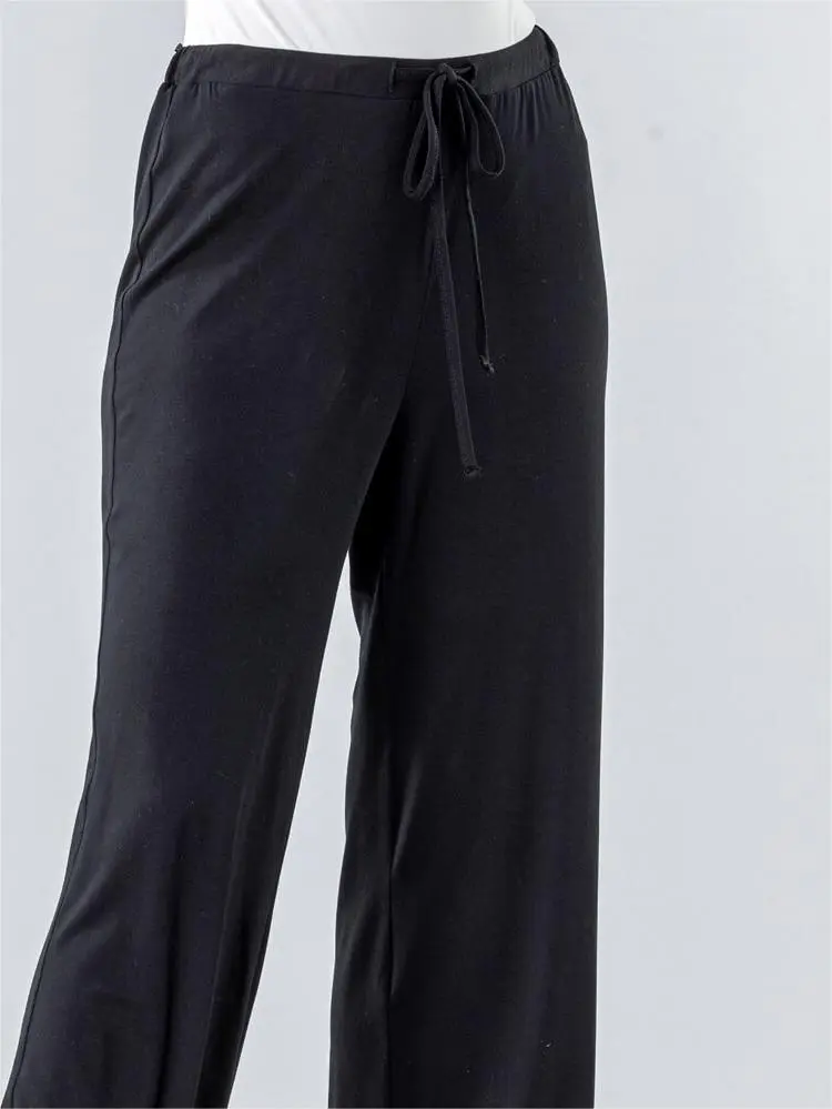 Black Lace-Up Wide-Leg Sports Pants