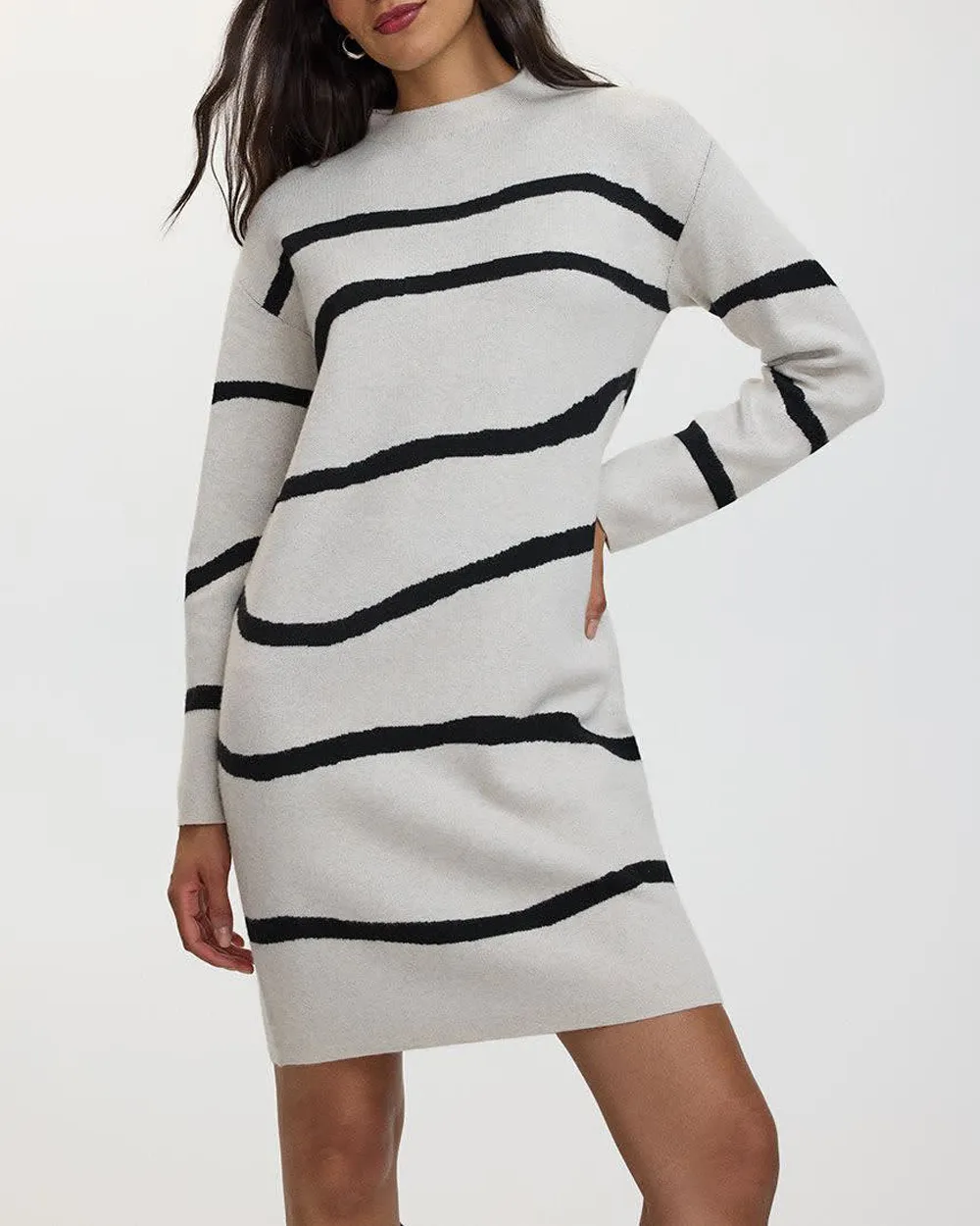 Long-Sleeve Shift Dress with Mock Neckline