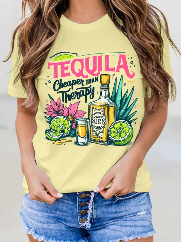 Women's Tequila Round Neck Short Sleeves Pure Cotton T-Shirt