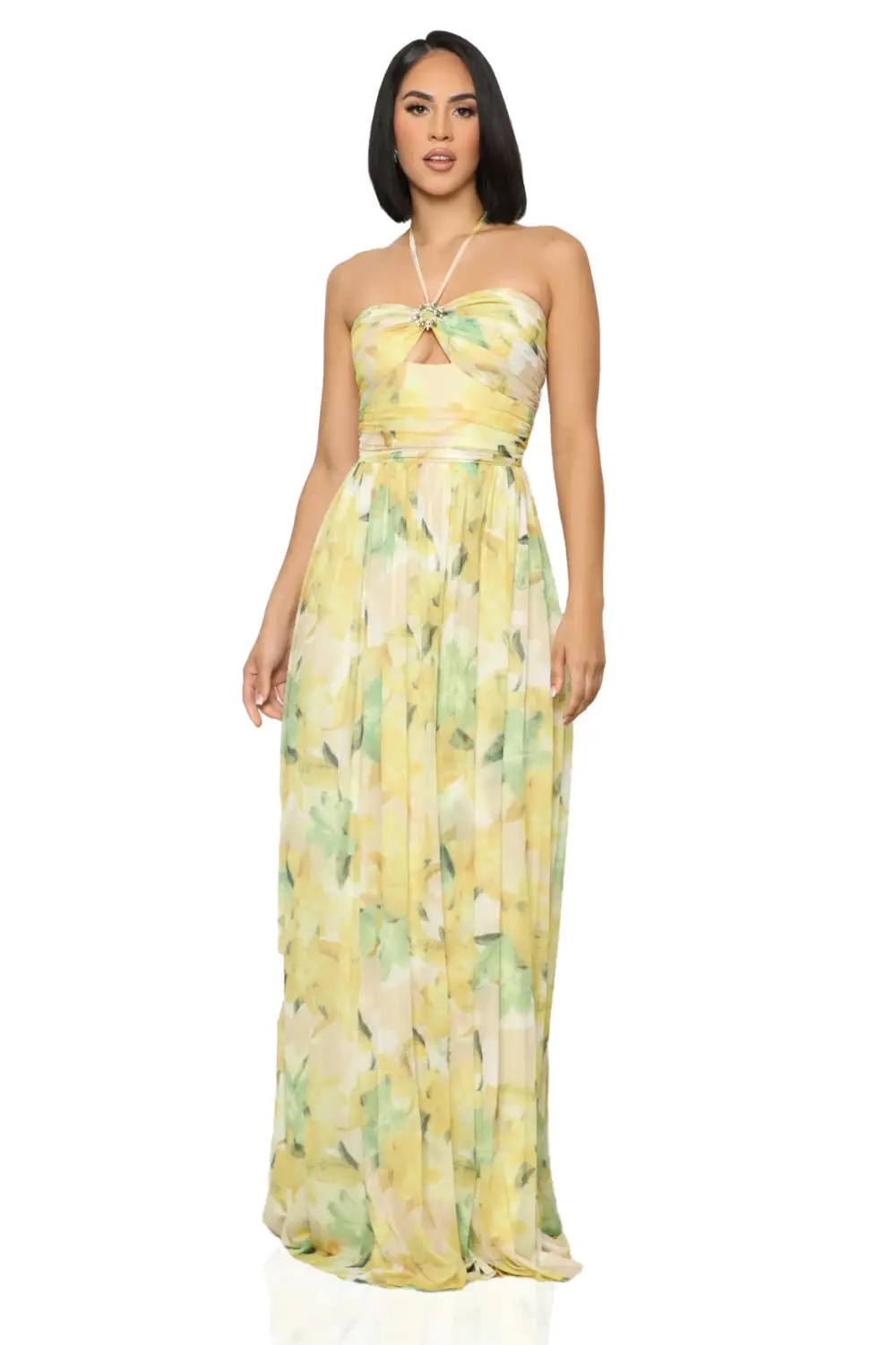 Botanical Halter Top Maxi Dress