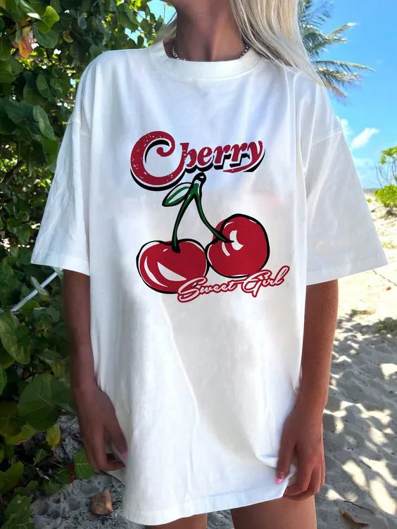Women's Cherry Printed Short Sleeve T-shirts