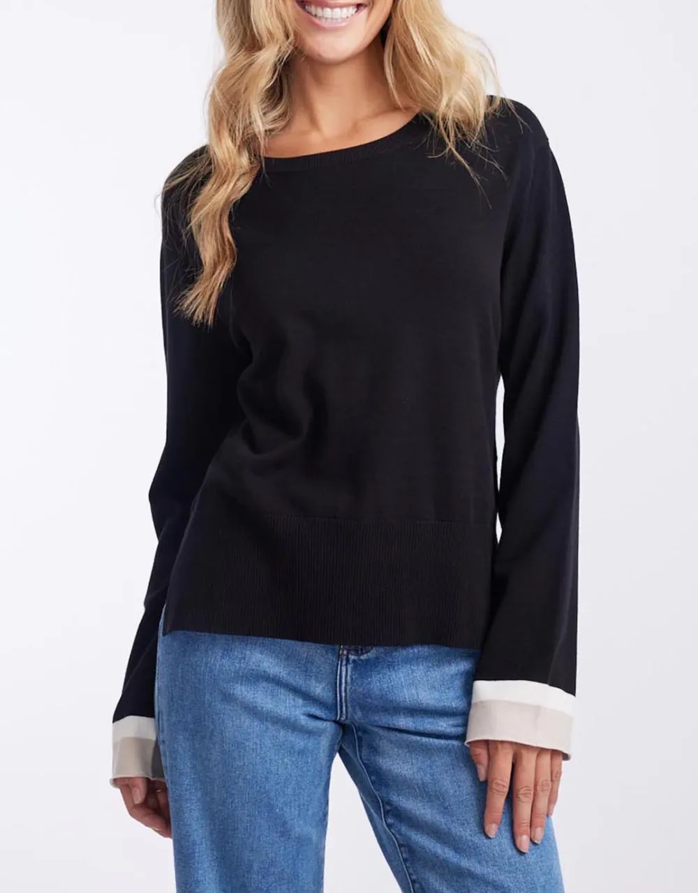 Giselle Lightweight Knit Top - Black/Oat/White