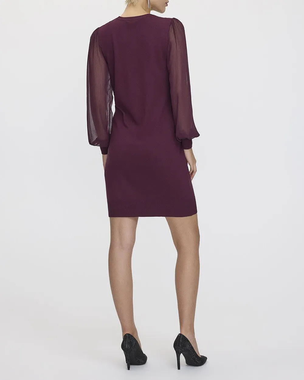 Mix-Media Long-Sleeve Crew-Neck Bodycon Dress