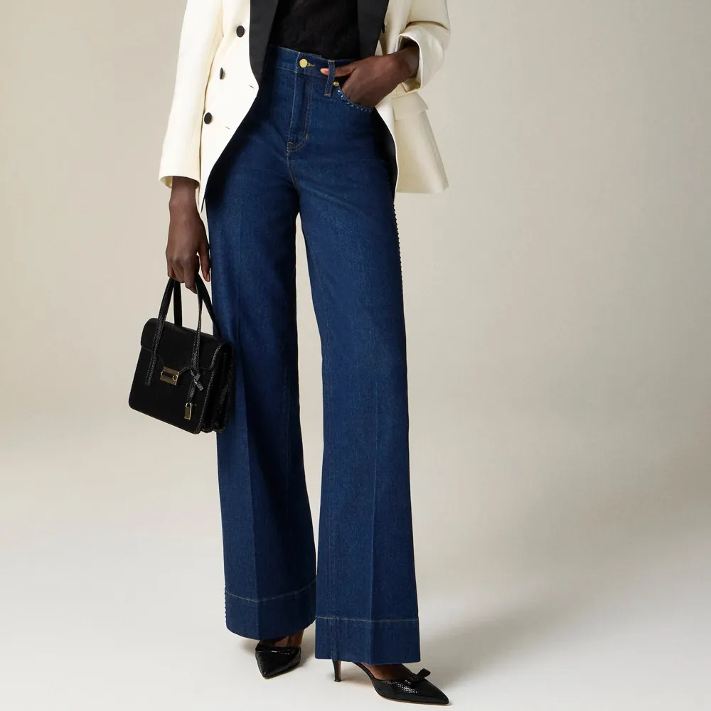 Embellished denim trouser