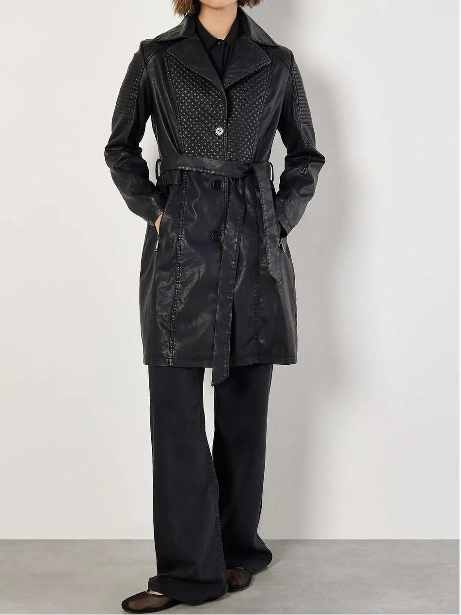 Faux Leather Biker Trench Coat