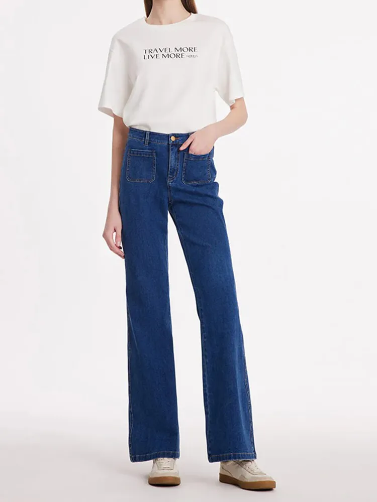 Denim Flared Women Jeans With Patch Pockets