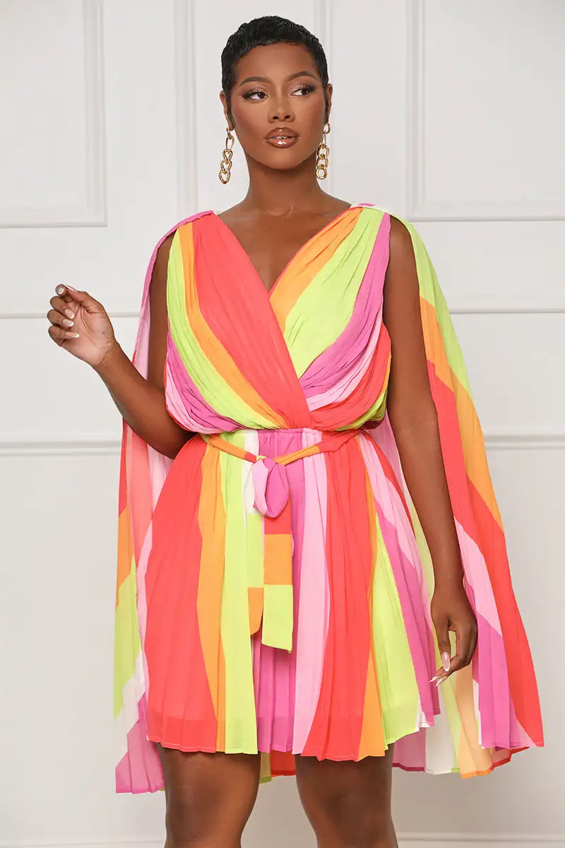 Day Trippin' Pleated Ombre Dress (Red Multi)- FINAL SALE