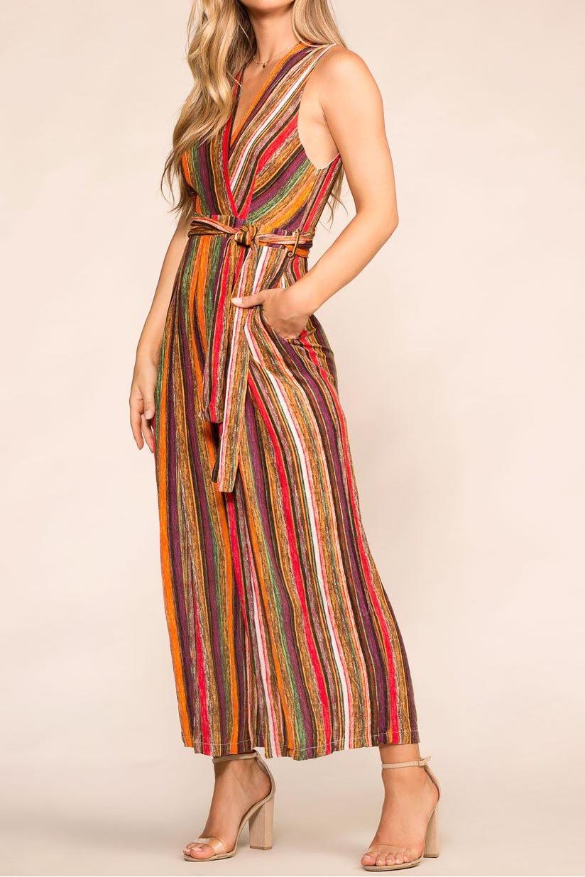 Line Stripe V-Neck Sleeveless Jumpsuit