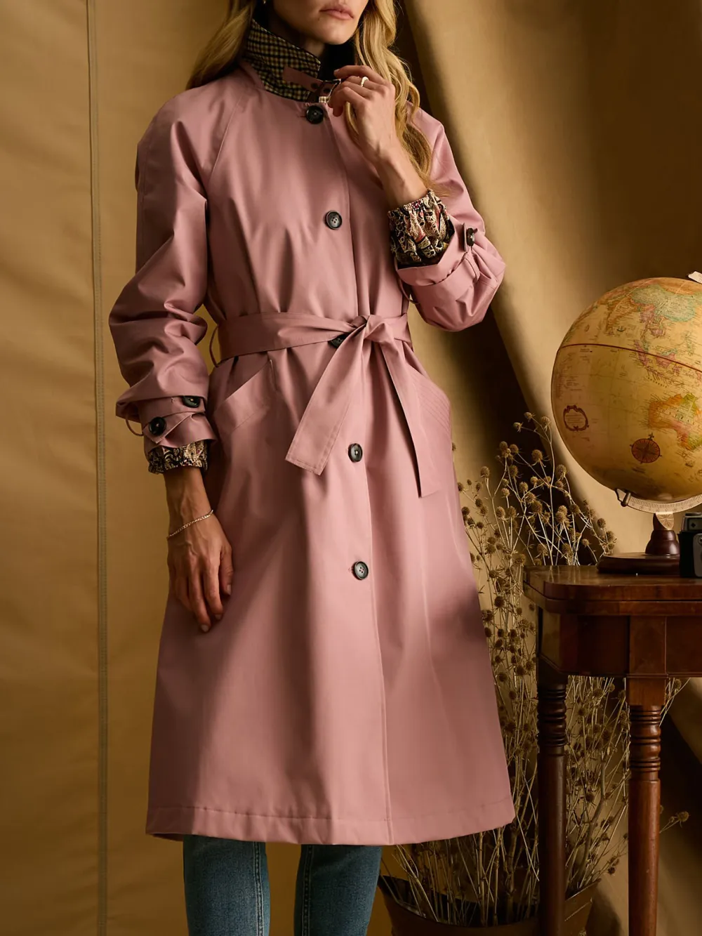 Epwell Pink Waterproof Belted Trench Coat