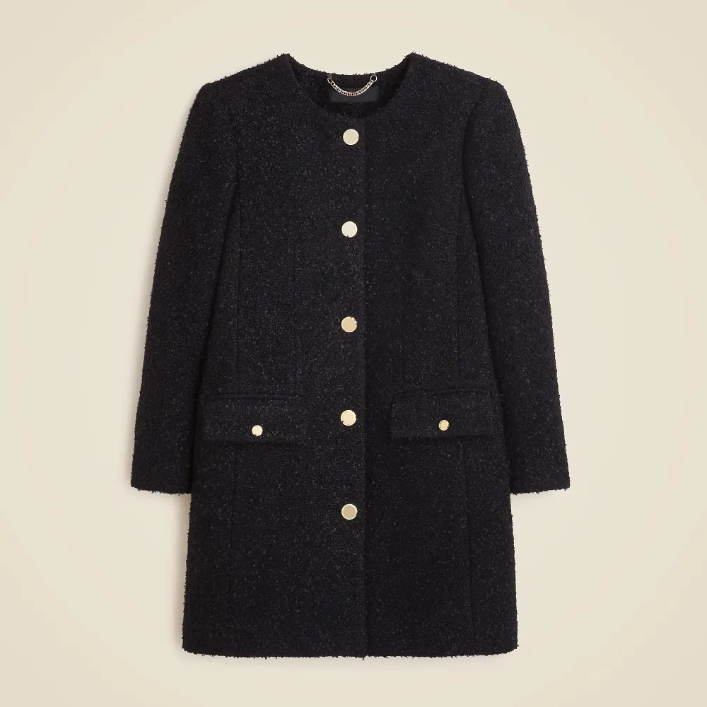 Collarless lady coat in textured tweed