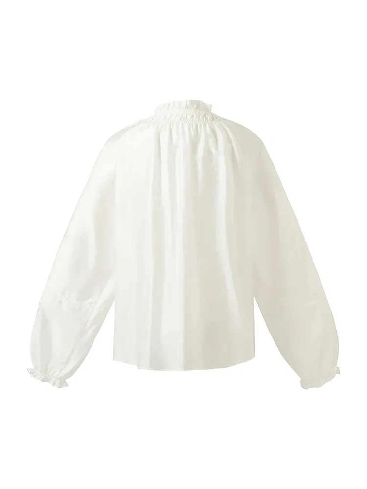 Tencel Loose Ruffle Neck Women Blouse