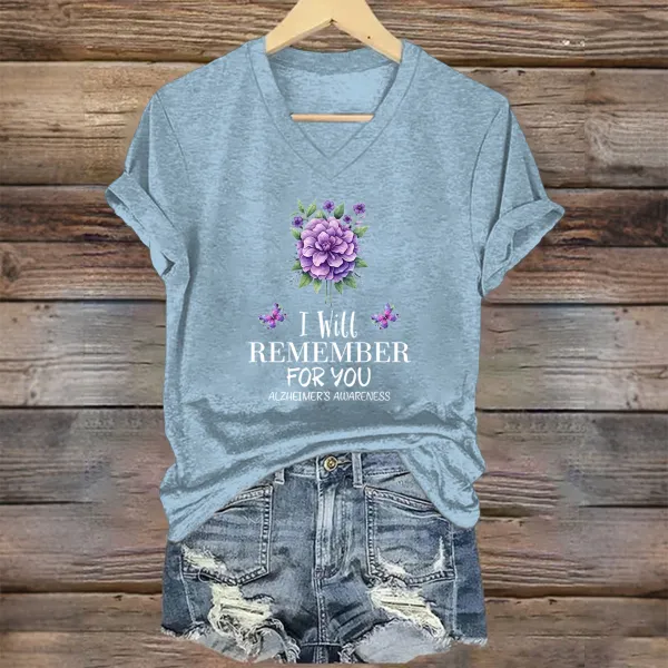 Women'S I Will Remember For You Alzheimer'S Awareness V-Neck