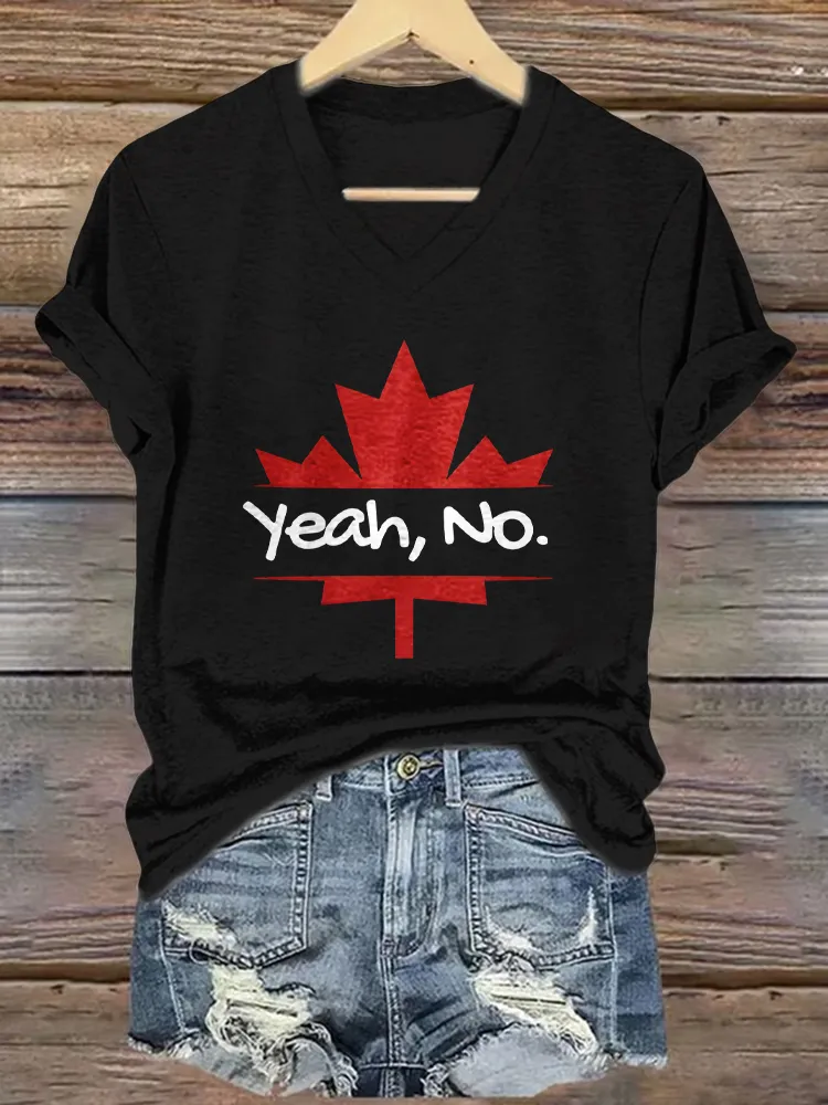 Yeah,No. Printed V-Neck Short-Sleeved T-Shirt