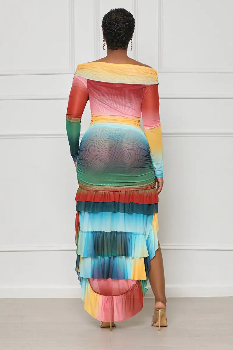 Ombre Off The Shoulder Dress (Yellow Multi)- FINAL SALE