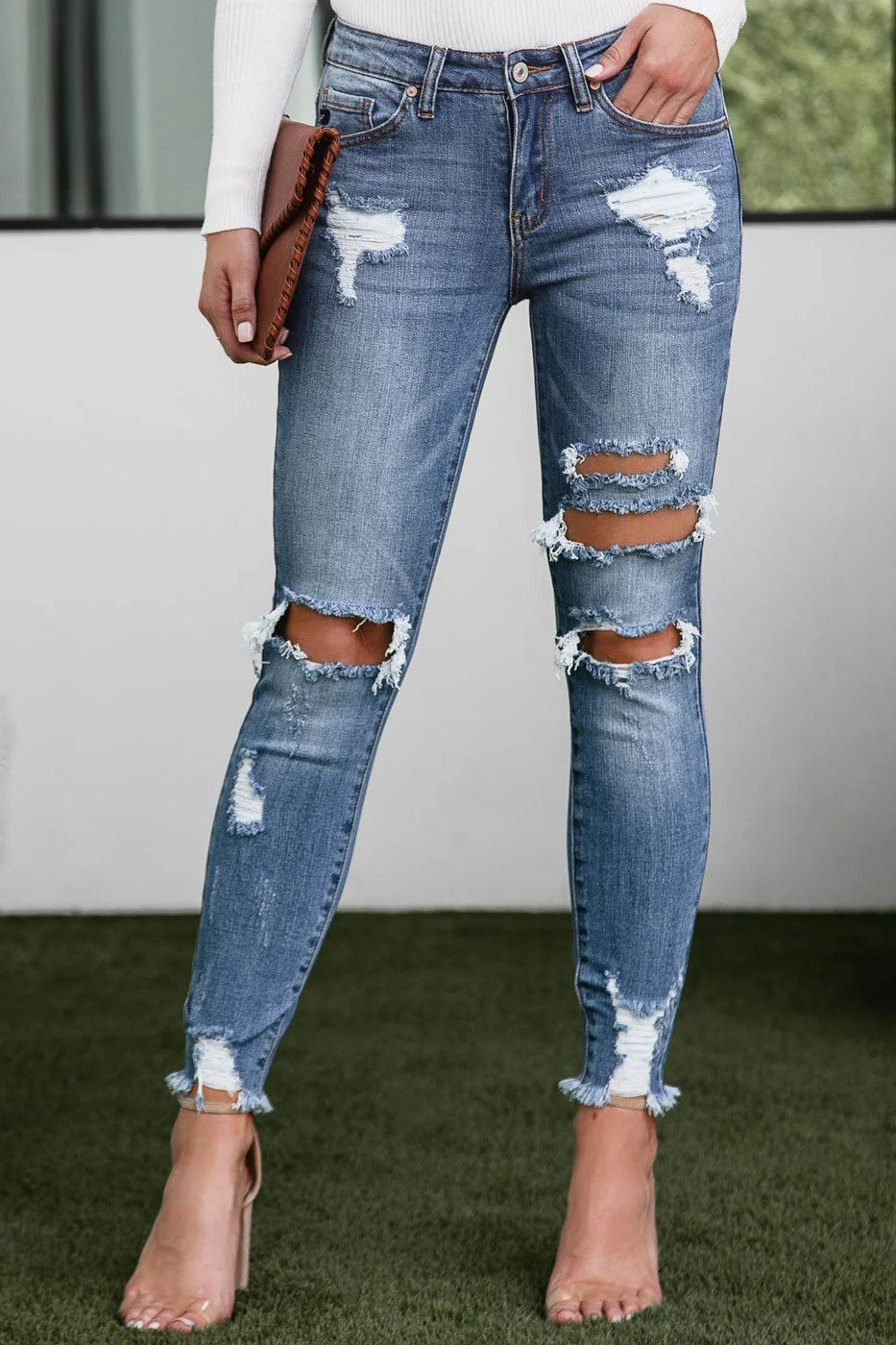 On It Medium Wash Distressed Skinny Jeans