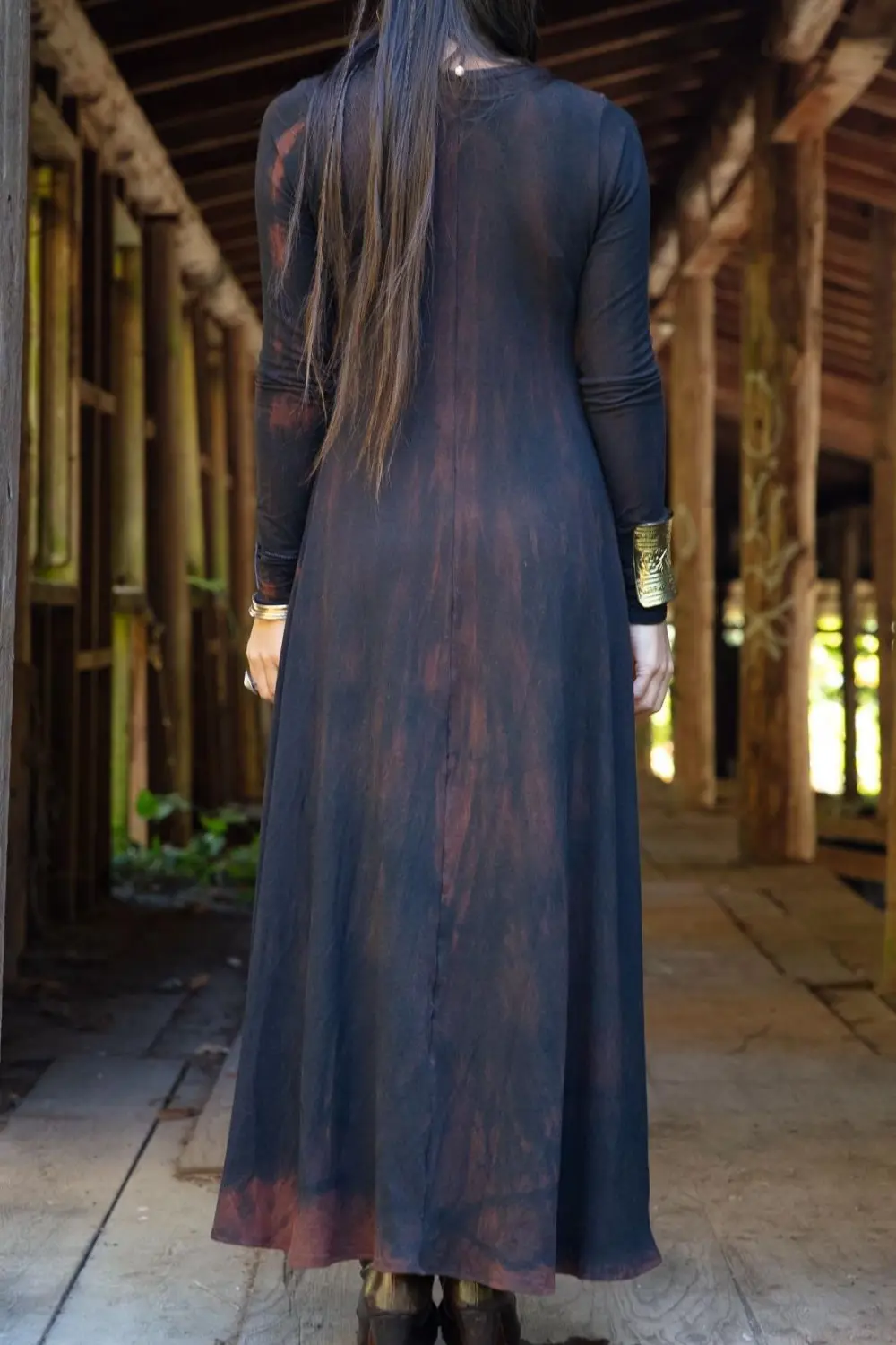 Amber Dress - Shibori - Black / Rust